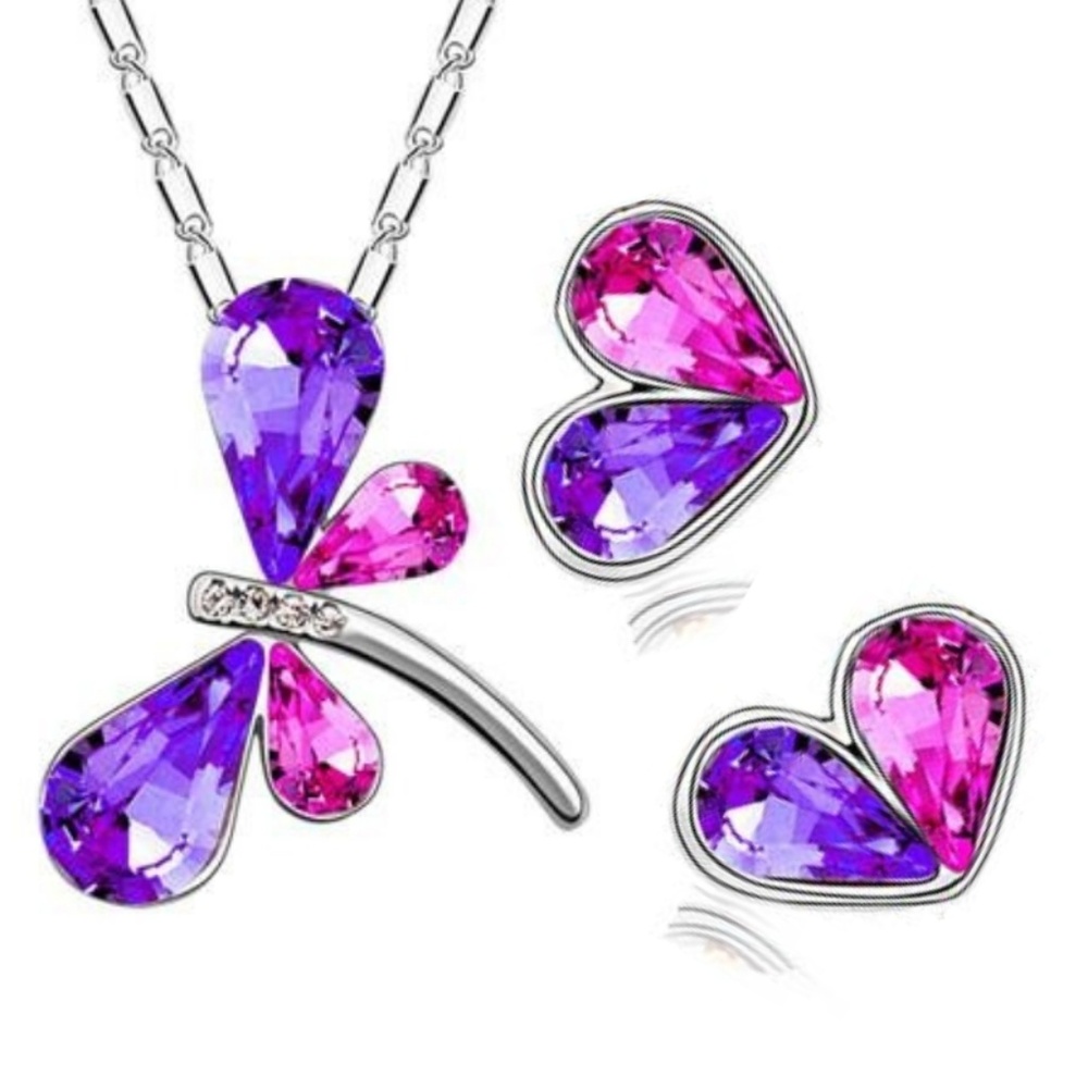 Necklace & Earrings - DRAGONFLY Kisses Purple-Pink